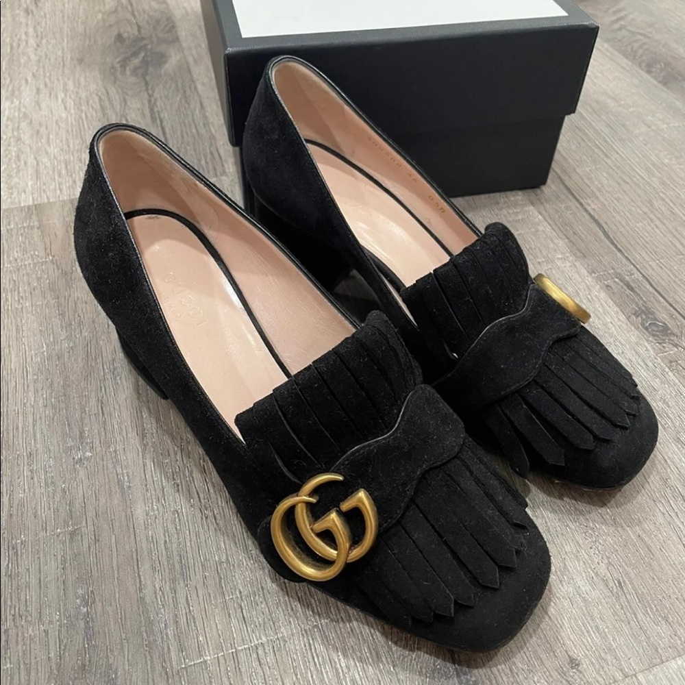 Authentic Gucci black Suede marmont mis-heel